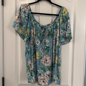 Rayon slub flutter short sleeve blouse.
